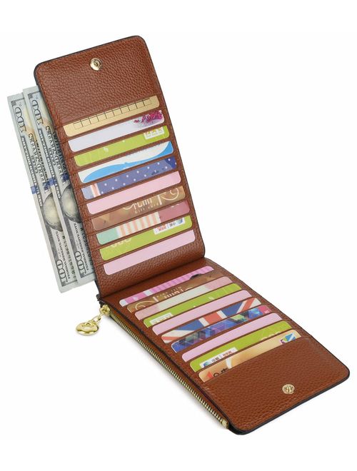 YALUXE Wallet for Women RFID Blocking Genuine Leather Multi Card Organizer with Zipper Pocket