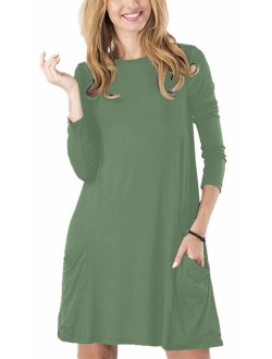 TINYHI Women's Casual Plain Fit Flowy Simple Swing T-Shirt Loose Tunic Dress