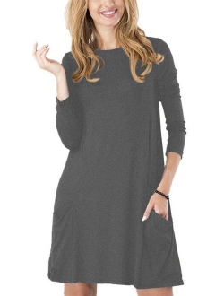 TINYHI Women's Casual Plain Fit Flowy Simple Swing T-Shirt Loose Tunic Dress