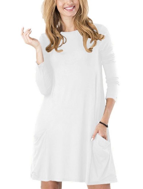 TINYHI Women's Casual Plain Fit Flowy Simple Swing T-Shirt Loose Tunic Dress