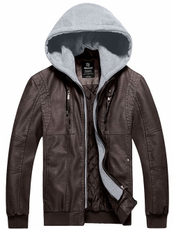 Wantdo Men's Faux Leather Jacket Moto Hoodie Jacket PU Outwear Warm Jacket