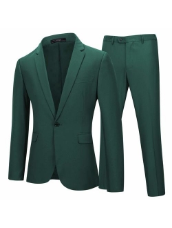 YFFUSHI Mens 2 Piece Suits One Button Formal Slim Fit Solid Color Wedding Tuxedo