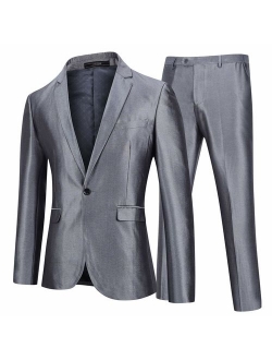 YFFUSHI Mens 2 Piece Suits One Button Formal Slim Fit Solid Color Wedding Tuxedo