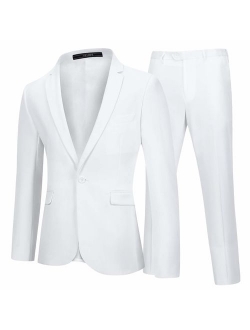 YFFUSHI Mens 2 Piece Suits One Button Formal Slim Fit Solid Color Wedding Tuxedo