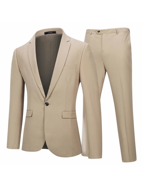 YFFUSHI Mens 2 Piece Suits One Button Formal Slim Fit Solid Color Wedding Tuxedo