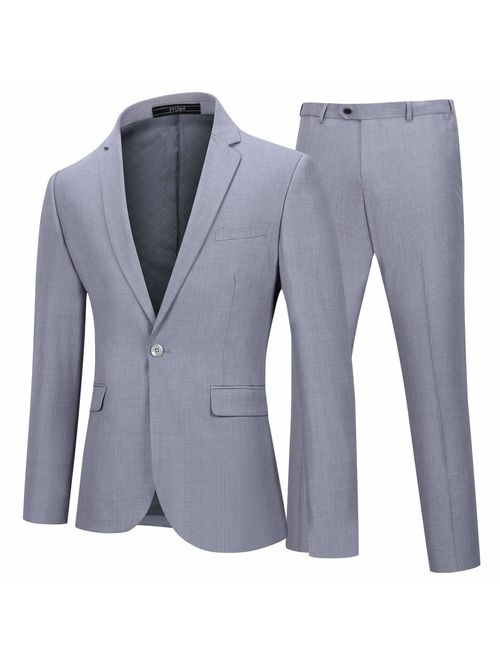 YFFUSHI Mens 2 Piece Suits One Button Formal Slim Fit Solid Color Wedding Tuxedo