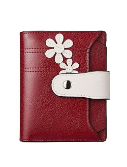 Women Leather Wallet RFID Blocking Small Bifold Zipper Pocket Wallet Card Case Purse with ID Window