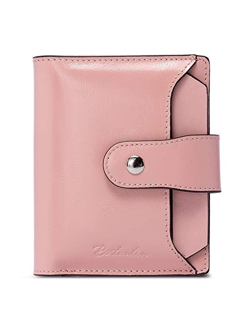 BOSTANTEN Women Leather Wallet RFID Blocking Small Bifold Zipper Pocket Wallet Card Case Purse with ID Window