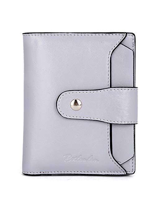 BOSTANTEN Women Leather Wallet RFID Blocking Small Bifold Zipper Pocket Wallet Card Case Purse with ID Window