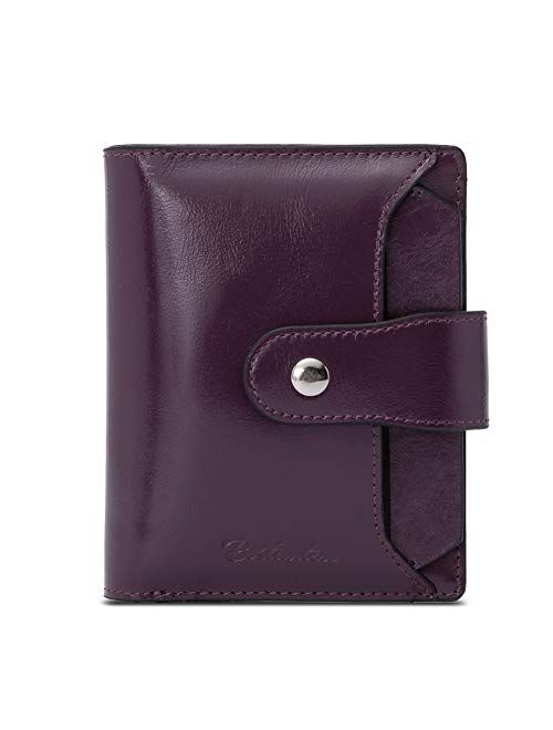 BOSTANTEN Women Leather Wallet RFID Blocking Small Bifold Zipper Pocket Wallet Card Case Purse with ID Window