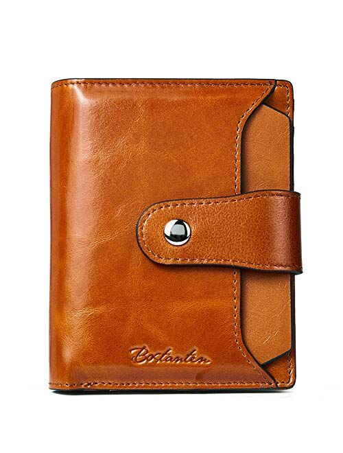 BOSTANTEN Women Leather Wallet RFID Blocking Small Bifold Zipper Pocket Wallet Card Case Purse with ID Window