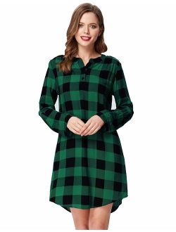 Women Roll Up Sleeve Casual Tunic Mini Plaid T Shirt Dresses KKAF1057