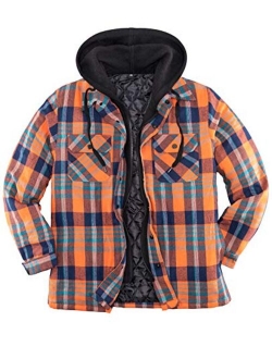 ZENTHACE Men's Thicken Plaid Hooded Flannel Shirt Jacket with Quilted Lined