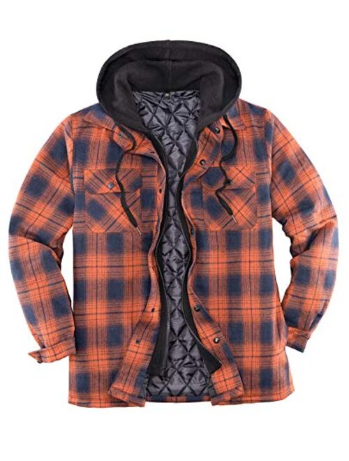 ZENTHACE Men's Thicken Plaid Hooded Flannel Shirt Jacket with Quilted Lined