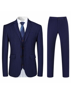 Mens 3 Piece Suit Formal Pinstripe Slim Fit Notched Lapel Dress Blazer Vest Trousers Set