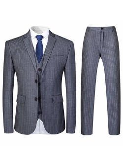 Mens 3 Piece Suit Formal Pinstripe Slim Fit Notched Lapel Dress Blazer Vest Trousers Set
