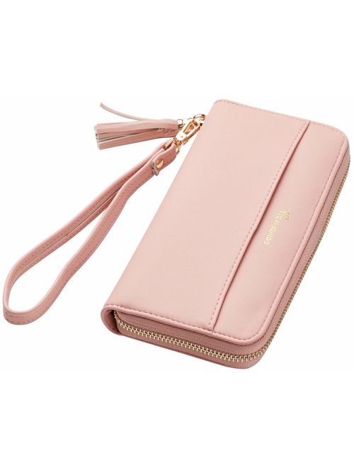 Travelambo Womens Wallet Tassel Bifold Ladies Cluth Wristlet Wrist strap Long Purse