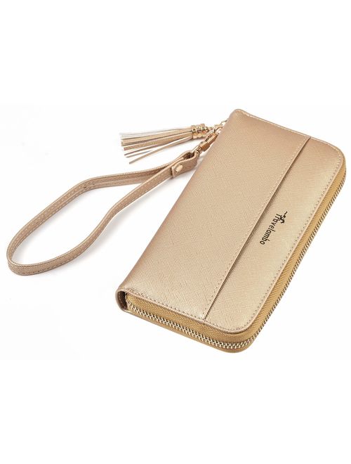 Travelambo Womens Wallet Tassel Bifold Ladies Cluth Wristlet Wrist strap Long Purse