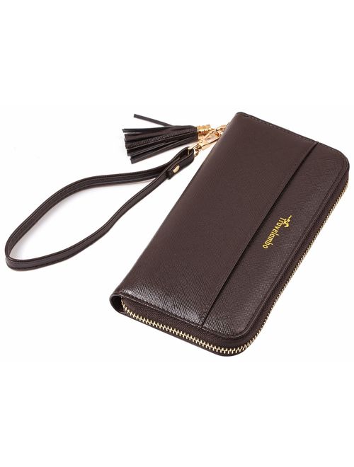 Travelambo Womens Wallet Tassel Bifold Ladies Cluth Wristlet Wrist strap Long Purse