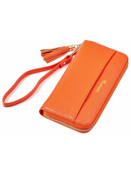 Travelambo Womens Wallet Tassel Bifold Ladies Cluth Wristlet Wrist strap Long Purse