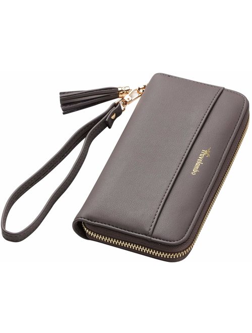 Travelambo Womens Wallet Tassel Bifold Ladies Cluth Wristlet Wrist strap Long Purse