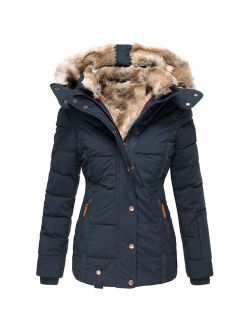 Koodred Women's Hooded Thickened Warm Winter Outwear with Faux Fur Lined Down Jacket Puffer Coat