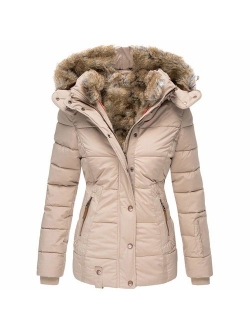 Koodred Women's Hooded Thickened Warm Winter Outwear with Faux Fur Lined Down Jacket Puffer Coat