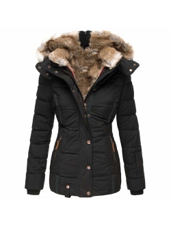 Koodred Women's Hooded Thickened Warm Winter Outwear with Faux Fur Lined Down Jacket Puffer Coat