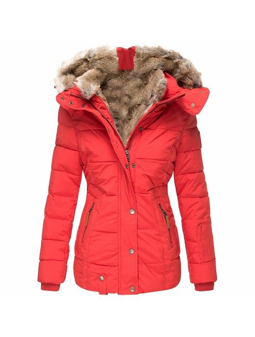 Koodred Women's Hooded Thickened Warm Winter Outwear with Faux Fur Lined Down Jacket Puffer Coat