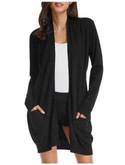 Essential Solid Open Front Long Knitted Cardigan Sweater for Women