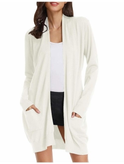 Essential Solid Open Front Long Knitted Cardigan Sweater for Women