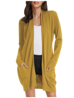 Essential Solid Open Front Long Knitted Cardigan Sweater for Women