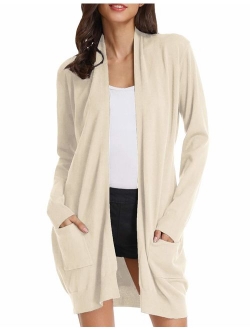 Essential Solid Open Front Long Knitted Cardigan Sweater for Women