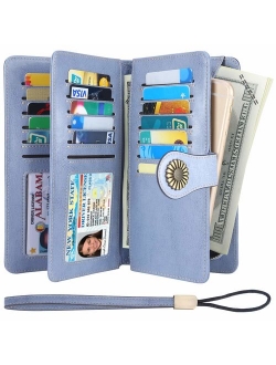 Lavemi Womens Large Capacity RFID Blocking Leather Wristlet Clutch Wallets Card Holder