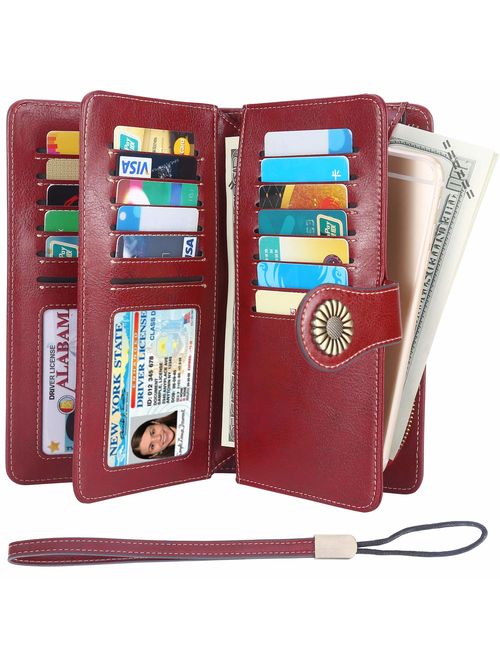 Lavemi Womens Large Capacity RFID Blocking Leather Wristlet Clutch Wallets Card Holder