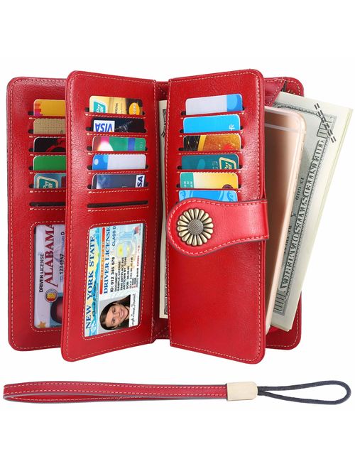 Lavemi Womens Large Capacity RFID Blocking Leather Wristlet Clutch Wallets Card Holder