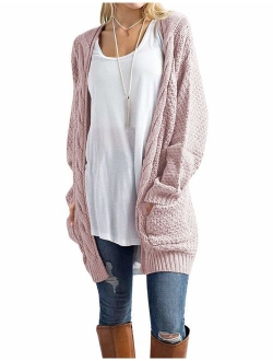 OmicGot Women's Long Sleeve Open Front Chunky Cable Knit Loose Cardigan Sweater