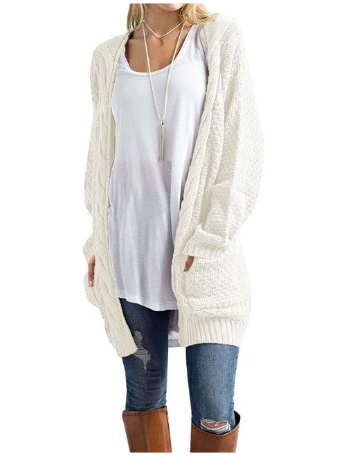 OmicGot Women's Long Sleeve Open Front Chunky Cable Knit Loose Cardigan Sweater