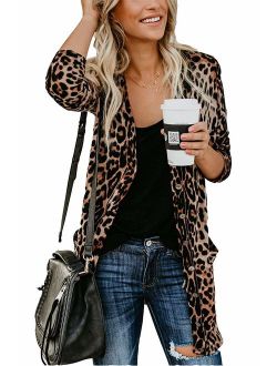 Women's Leopard Printed Cardigans Shirt Lightweight Button Down Cardigans Coat W Pockets(S-2XL)