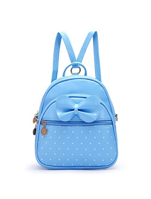 Girls Bowknot Polka Dot Cute Mini Backpack Small Daypacks Convertible Shoulder Bag Purse for Women