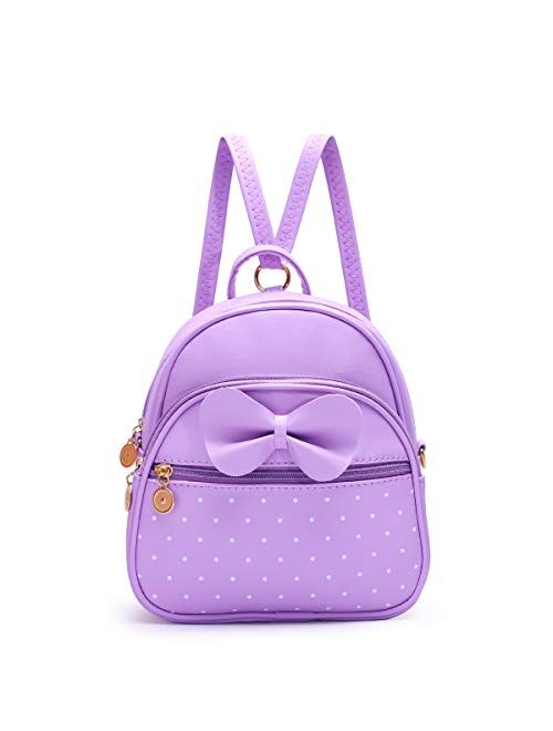 Girls Bowknot Polka Dot Cute Mini Backpack Small Daypacks Convertible Shoulder Bag Purse for Women