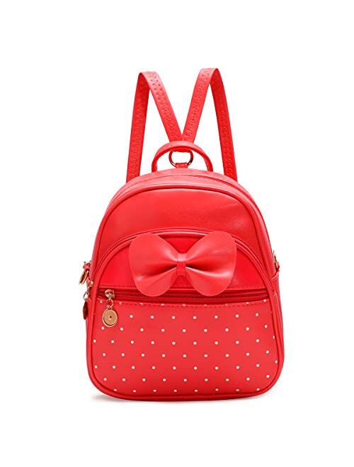 Girls Bowknot Polka Dot Cute Mini Backpack Small Daypacks Convertible Shoulder Bag Purse for Women