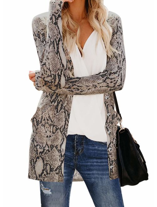 Dokotoo Womens Snap Button Down Pocketed Open Front Long Knited Cardigan Outerwear