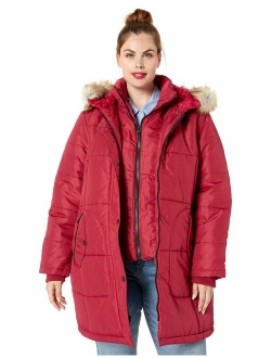 INTL d.e.t.a.i.l.s Women's Thigh-Length Puffer Jacket with Sweatshirt Bib