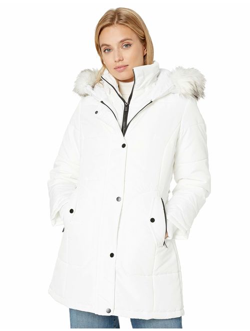 INTL d.e.t.a.i.l.s Women's Thigh-Length Puffer Jacket with Sweatshirt Bib