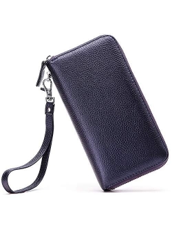 Moflycom Womens Wallet RFID Blocking Genuine Leather Zip Around Wallet Clutch Wristlet Travel Long Purse for Women