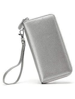 Moflycom Womens Wallet RFID Blocking Genuine Leather Zip Around Wallet Clutch Wristlet Travel Long Purse for Women