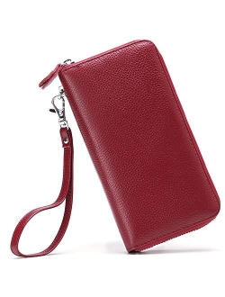 Moflycom Womens Wallet RFID Blocking Genuine Leather Zip Around Wallet Clutch Wristlet Travel Long Purse for Women
