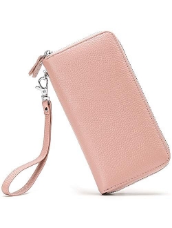 Moflycom Womens Wallet RFID Blocking Genuine Leather Zip Around Wallet Clutch Wristlet Travel Long Purse for Women