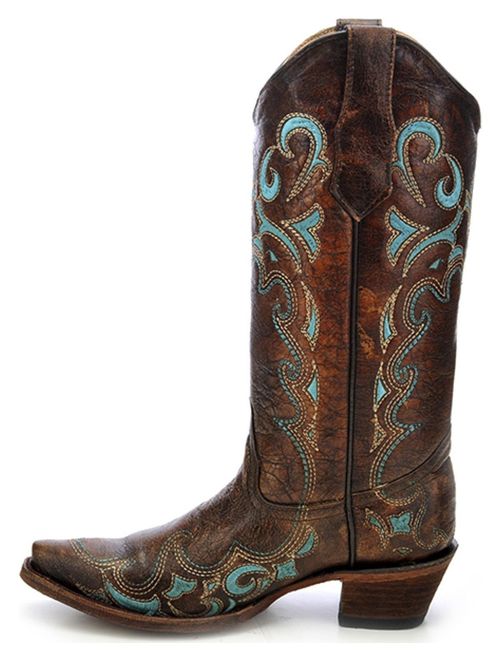 CORRAL Womens Brown/Turquoise Side Embroidery, Size: 9, Width: M (L5193-LD-M-9)